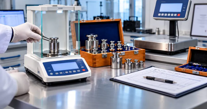 Etaloniranje analitičke vage etalonskim tegovima u laboratoriji